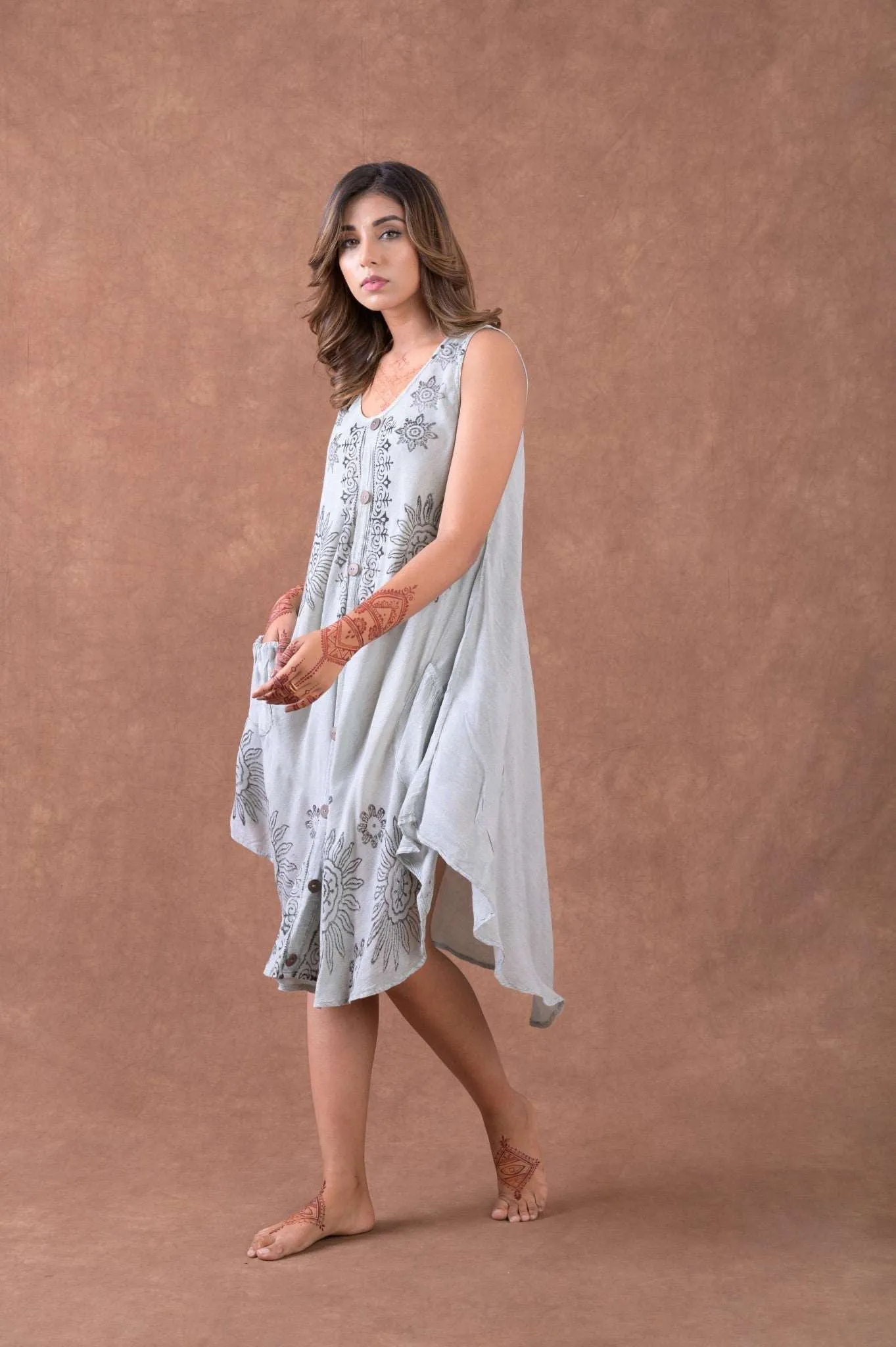 Flower Pattern Button Dress