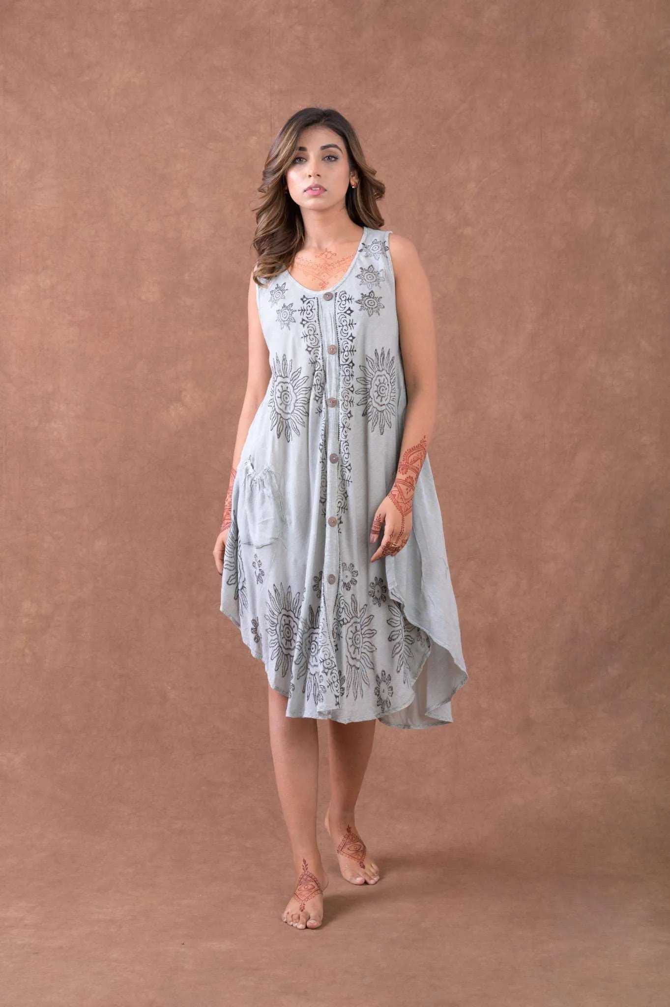Flower Pattern Button Dress