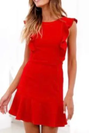 Flutter Sleeve Ruffle Cut Out Sleeveless Dress