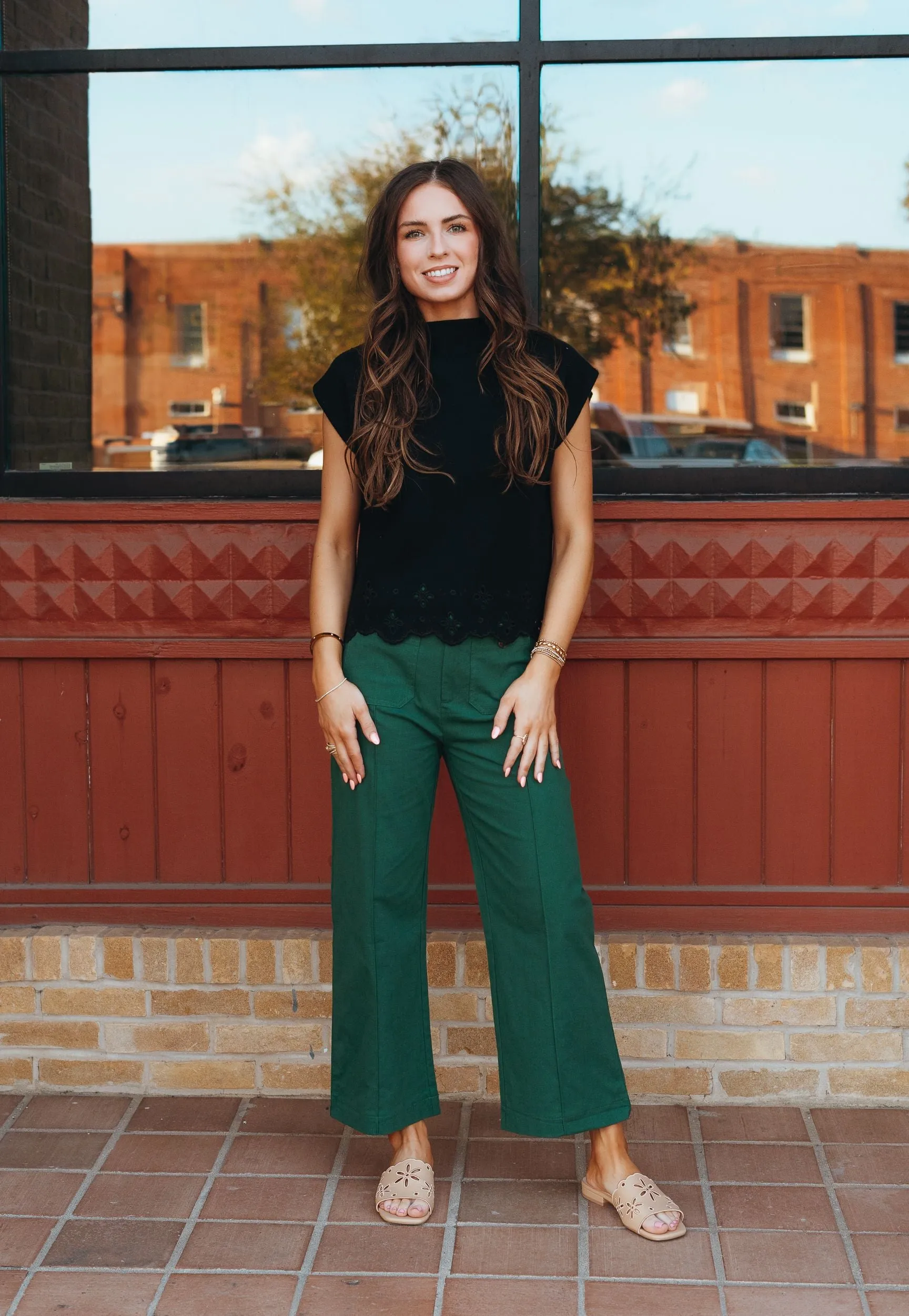 Forest High Waist Wide Leg Pants w/Buttons P24196