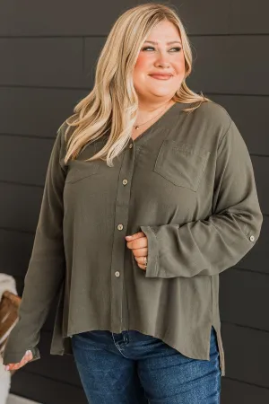 Fortunately Yours Button Top- Olive
