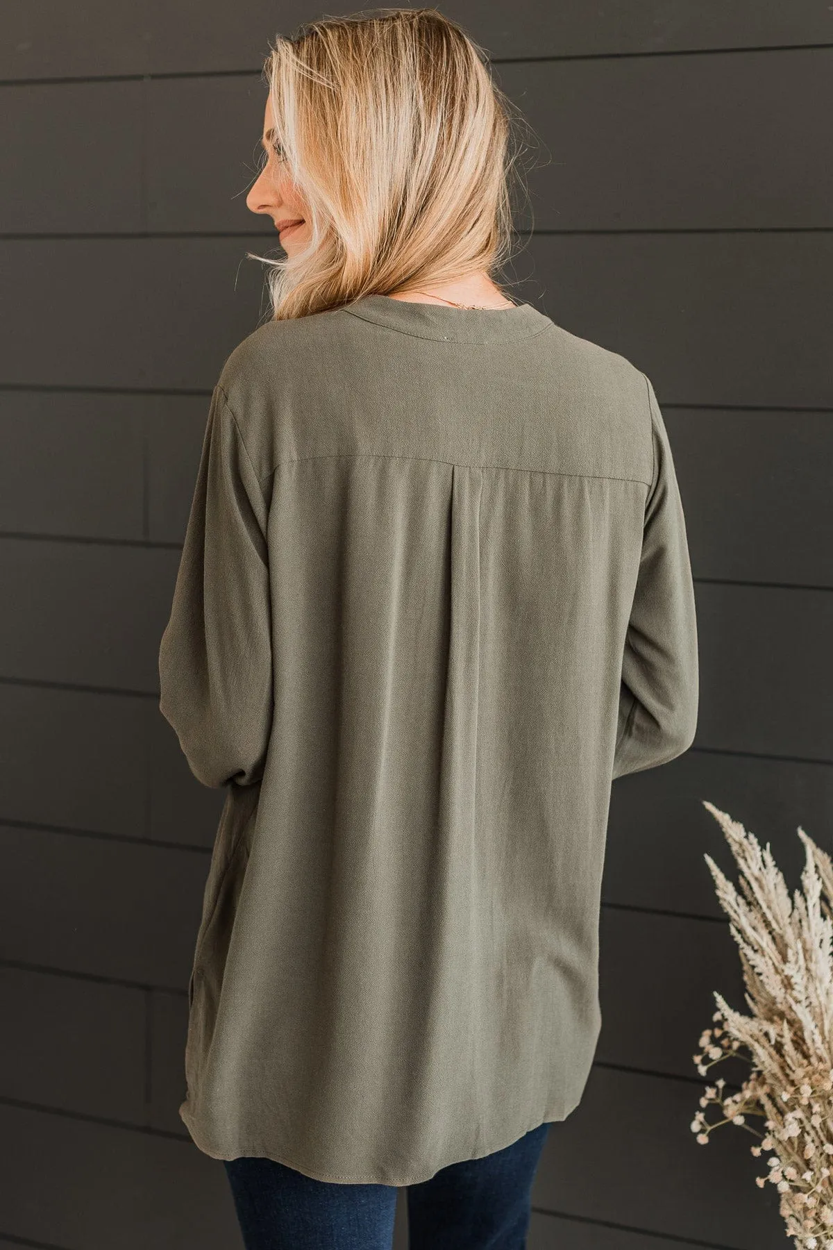 Fortunately Yours Button Top- Olive