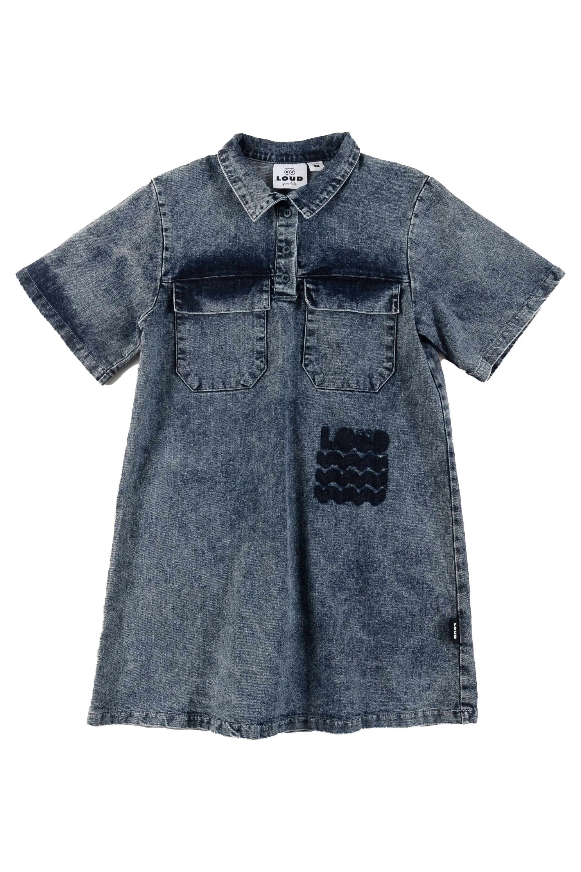 Front pockets blue stone wash dress by Loud