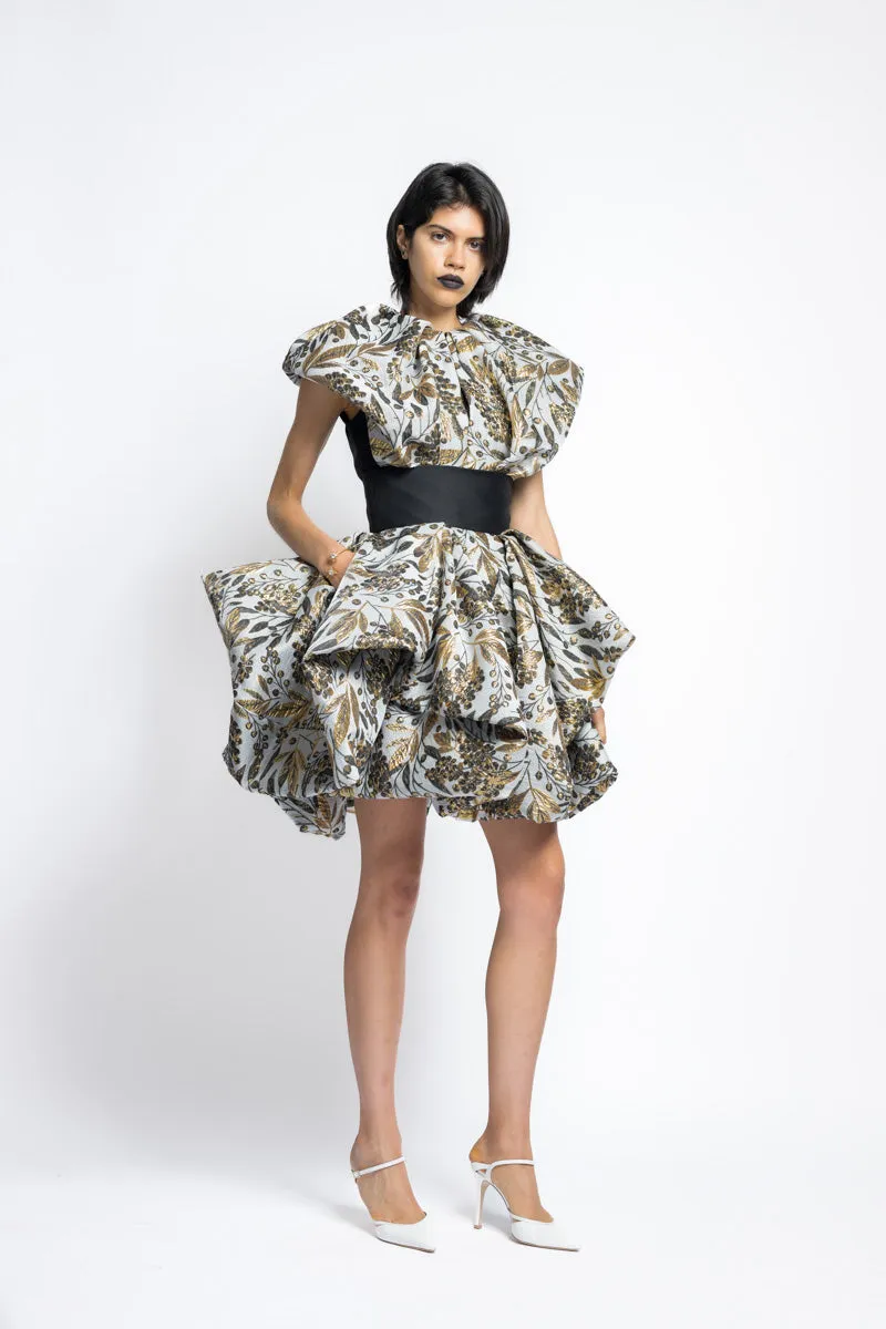 Gilded Bay Leaf Jacquard And Gazar Magnolia Draped Top