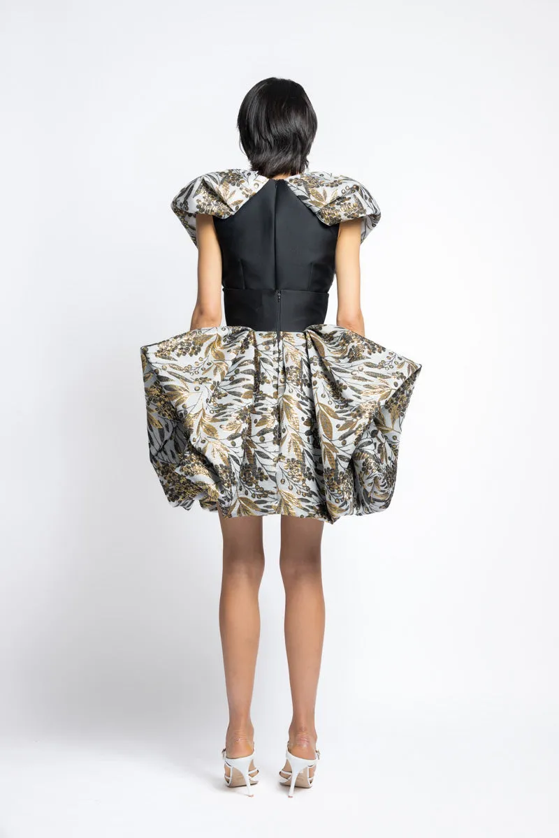 Gilded Bay Leaf Jacquard And Gazar Magnolia Draped Top