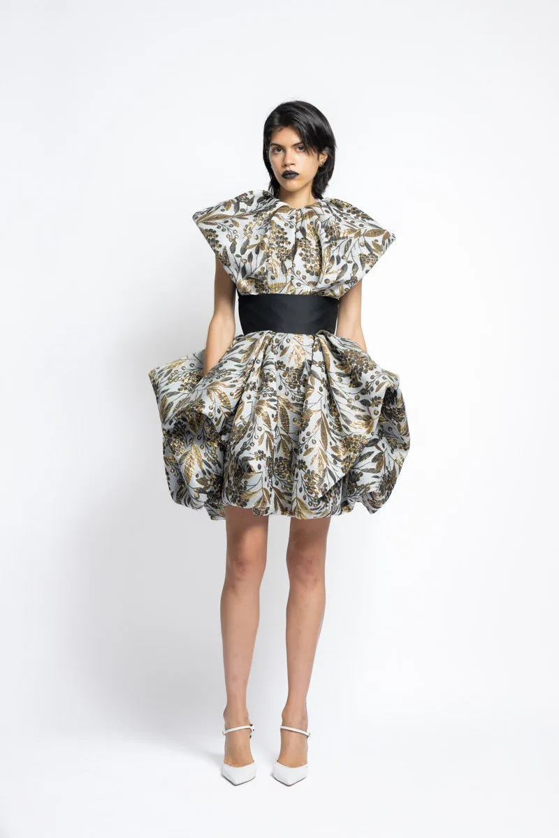 Gilded Bay Leaf Jacquard And Gazar Magnolia Draped Top