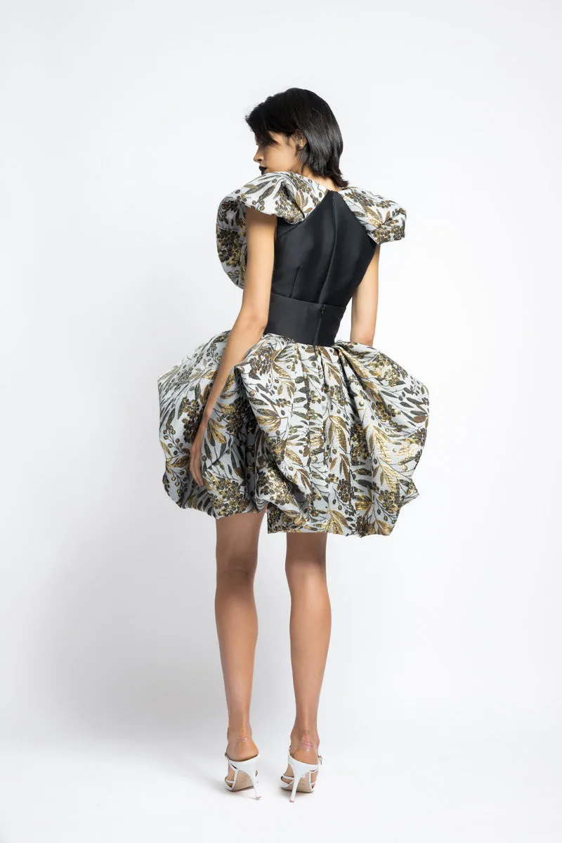 Gilded Bay Leaf Jacquard And Gazar Magnolia Draped Top