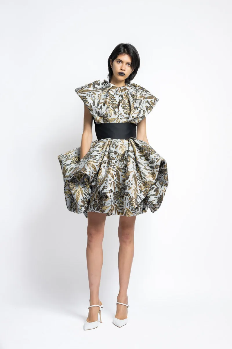 Gilded Bay Leaf Jacquard And Gazar Magnolia Draped Top