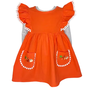 Girls Orange Fall Dress Pockets Long Sleeves Thanksgiving Party Dress