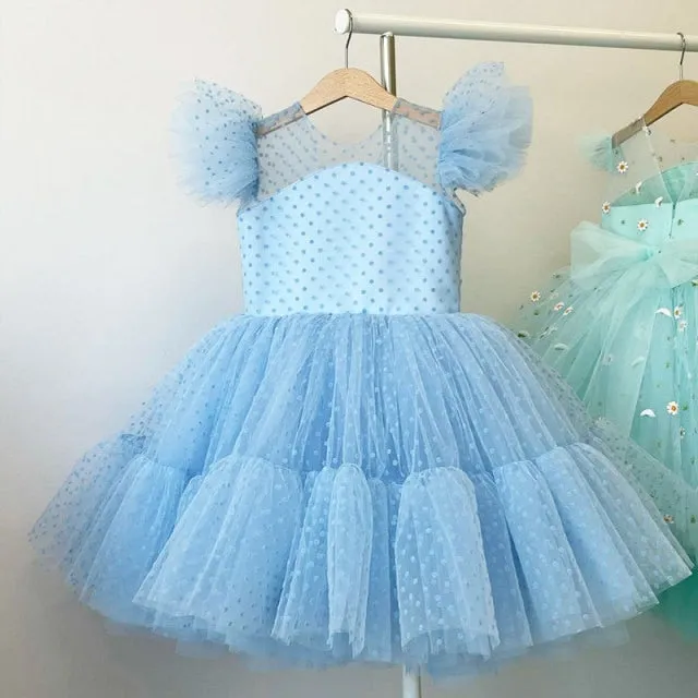 Girls Princess Kids Dresses for Girls Tutu Lace Flower Embroidered Ball Gown Baby Girls Clothes Children Wedding Party Dress