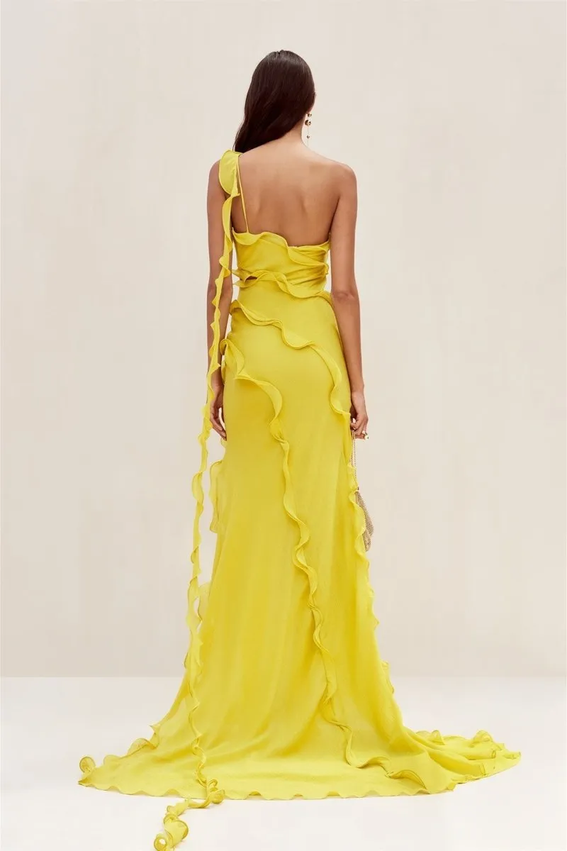Gloria | One Shoulder Ruffle Maxi Chiffon Dress