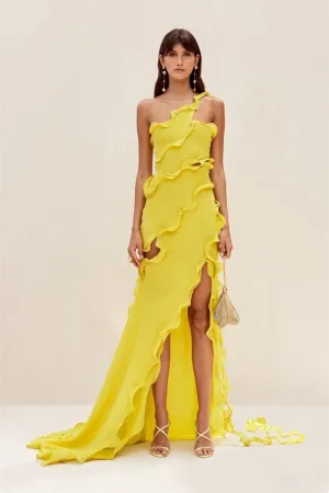 Gloria | One Shoulder Ruffle Maxi Chiffon Dress