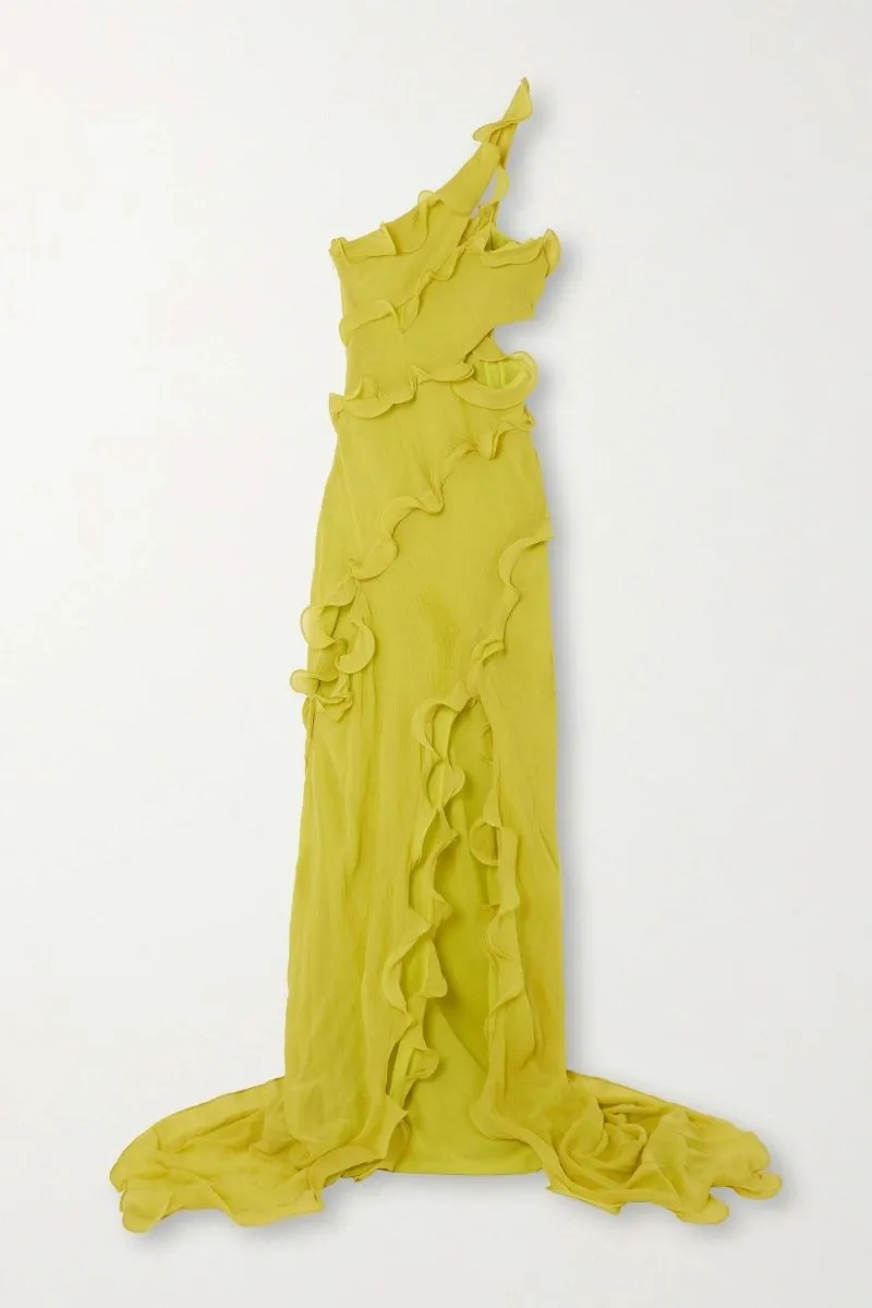 Gloria | One Shoulder Ruffle Maxi Chiffon Dress