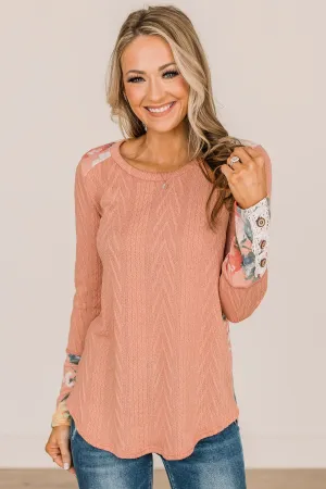 Good News Cable Knit Color Block Top- Peach