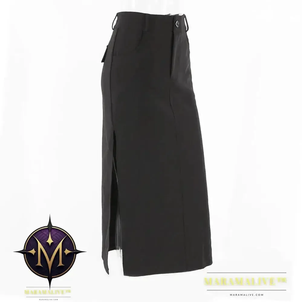 Goth Dark Elegant Mall Gothic Trumpet Women Midi Skirts Grunge High Waist Split Sexy Club Long Skirt Slim Party Streetwear
