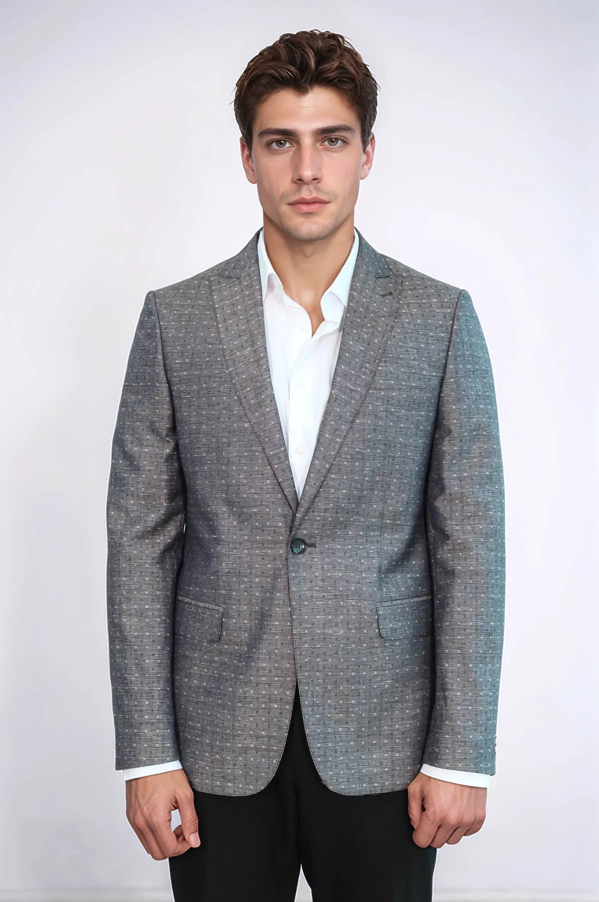 Grey Linen Dot Patterned Jacket | Wessi