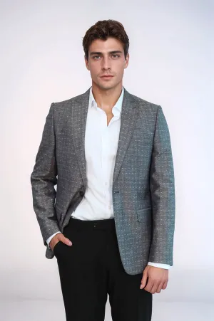 Grey Linen Dot Patterned Jacket | Wessi