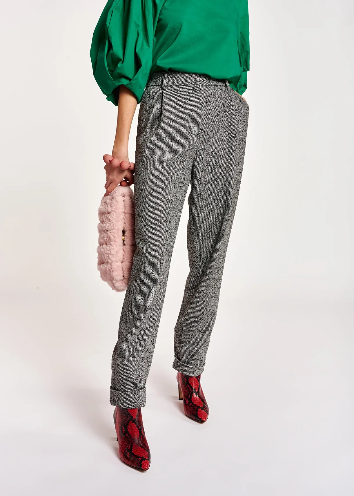 Grey mélange carrot-shaped pants