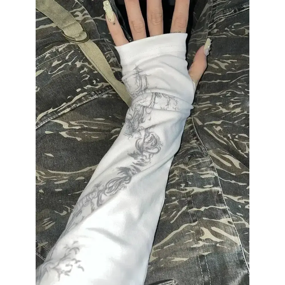 Grey Y2K Jacket with Sigil Patterns and Extended Cuffs