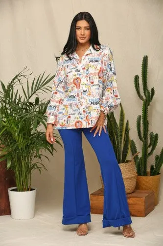 Guitars, Music Print Button Front Shirt