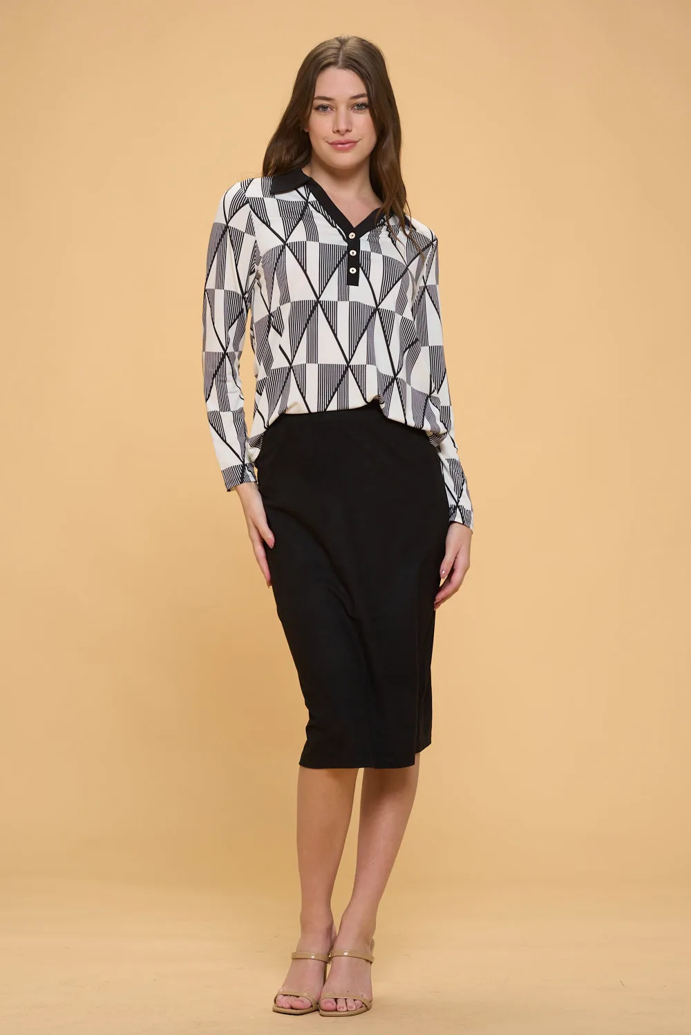 HALF PLACKET MEDALLION BUTTON COLOR BLOCK SHIRT