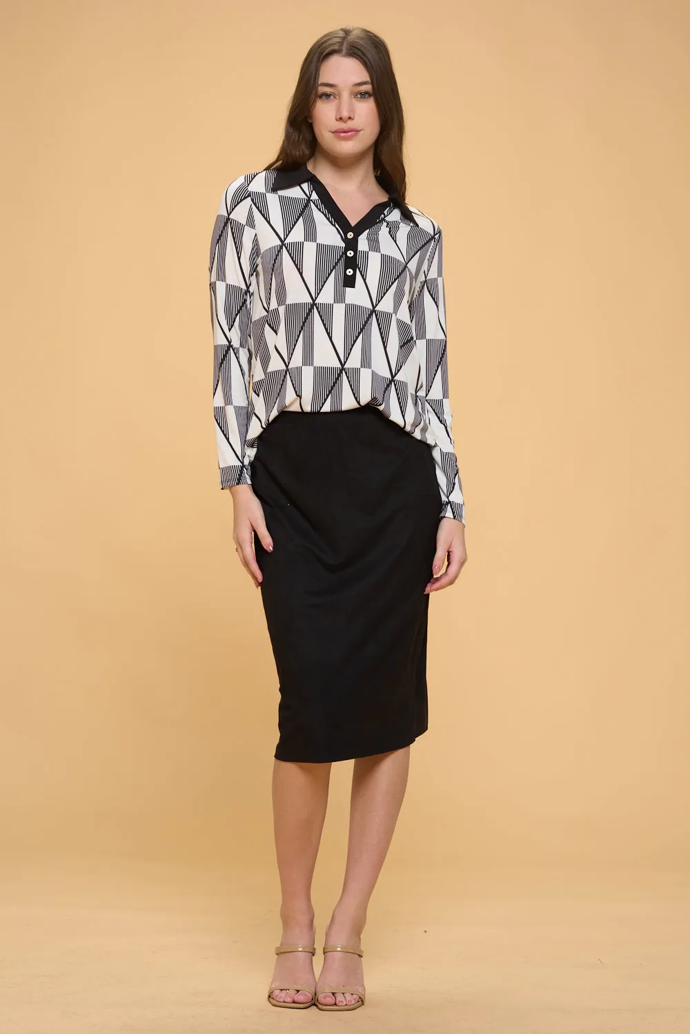 HALF PLACKET MEDALLION BUTTON COLOR BLOCK SHIRT