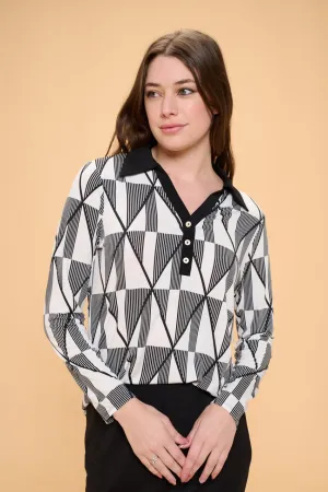 HALF PLACKET MEDALLION BUTTON COLOR BLOCK SHIRT