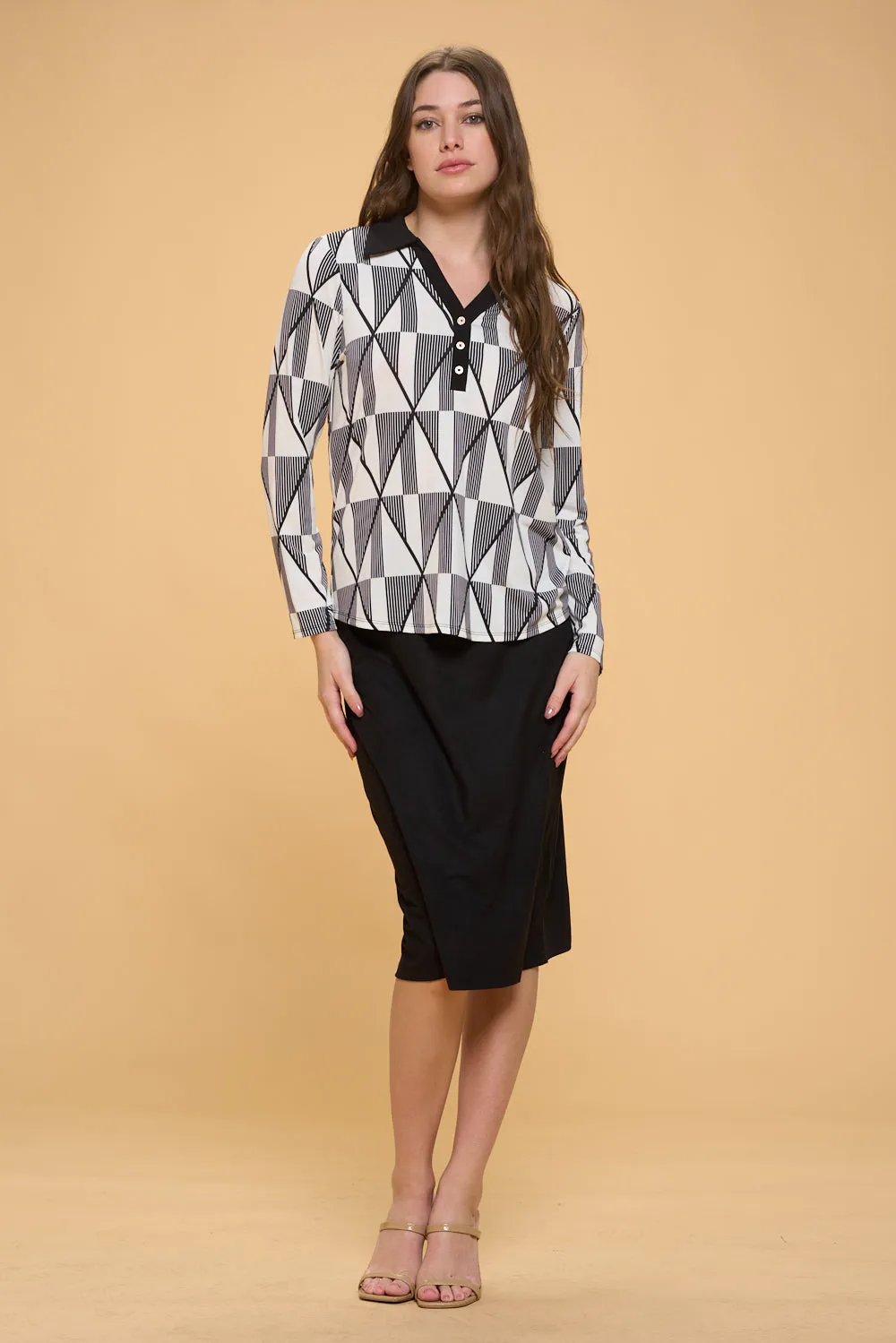 HALF PLACKET MEDALLION BUTTON COLOR BLOCK SHIRT