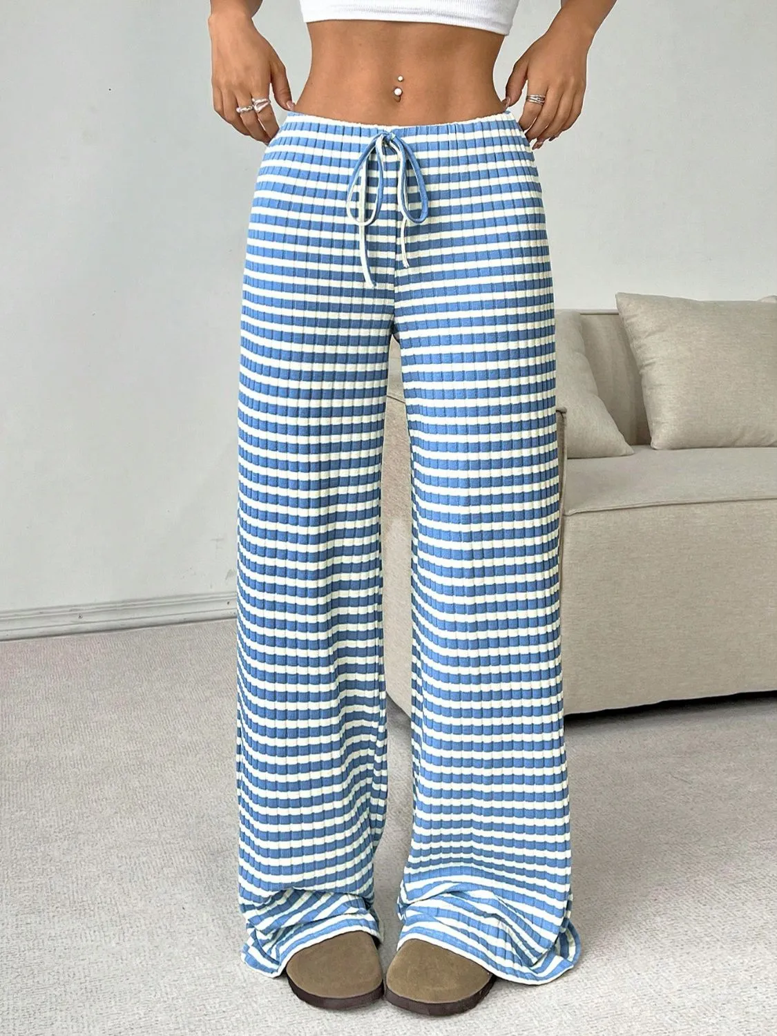 Hazel Blues® |  Tied Striped Wide Leg Pants