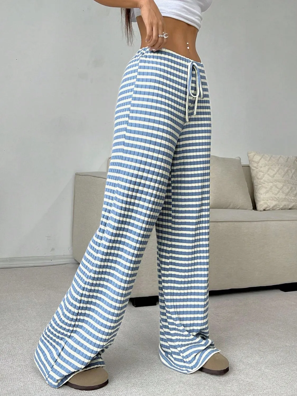Hazel Blues® |  Tied Striped Wide Leg Pants