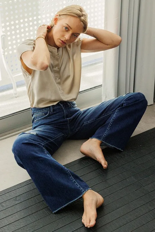High Rise Distressed Wide Leg Jeans, Flying Monkey
