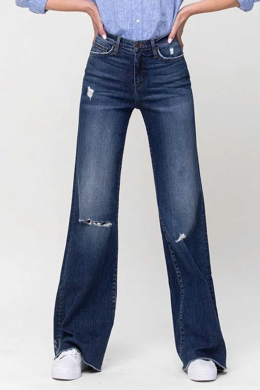 High Rise Distressed Wide Leg Jeans, Flying Monkey