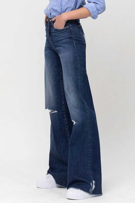 High Rise Distressed Wide Leg Jeans, Flying Monkey