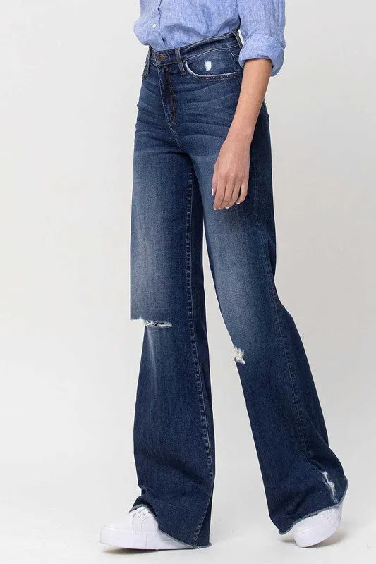 High Rise Distressed Wide Leg Jeans, Flying Monkey