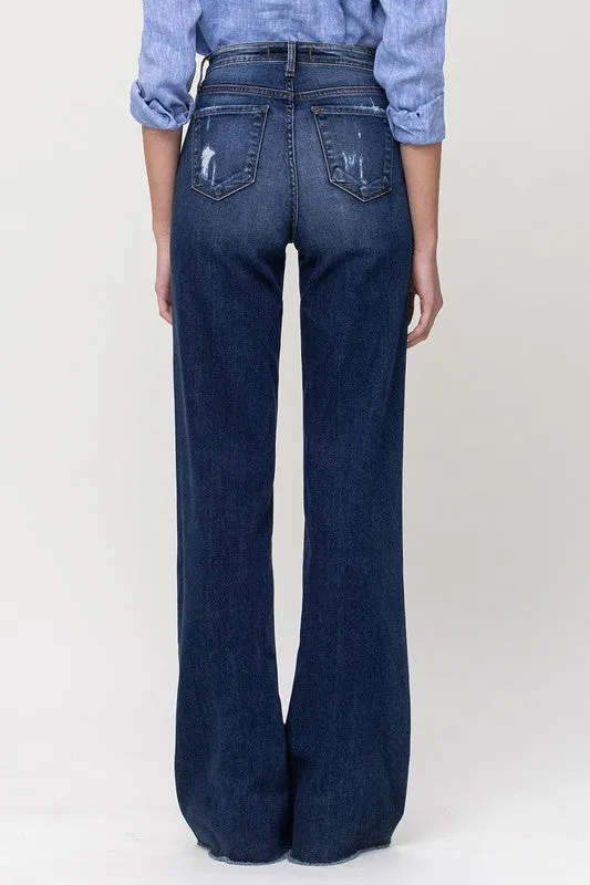 High Rise Distressed Wide Leg Jeans, Flying Monkey