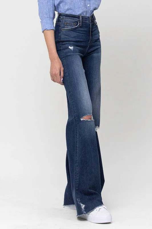 High Rise Distressed Wide Leg Jeans, Flying Monkey