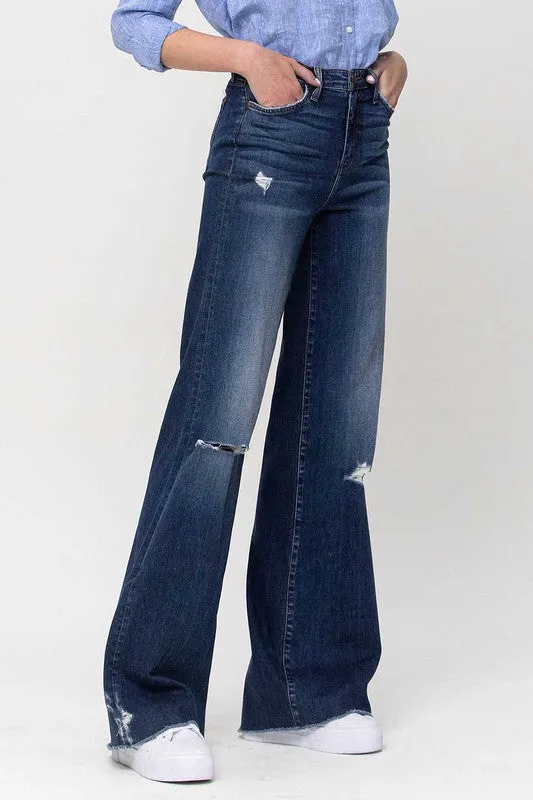 High Rise Distressed Wide Leg Jeans, Flying Monkey