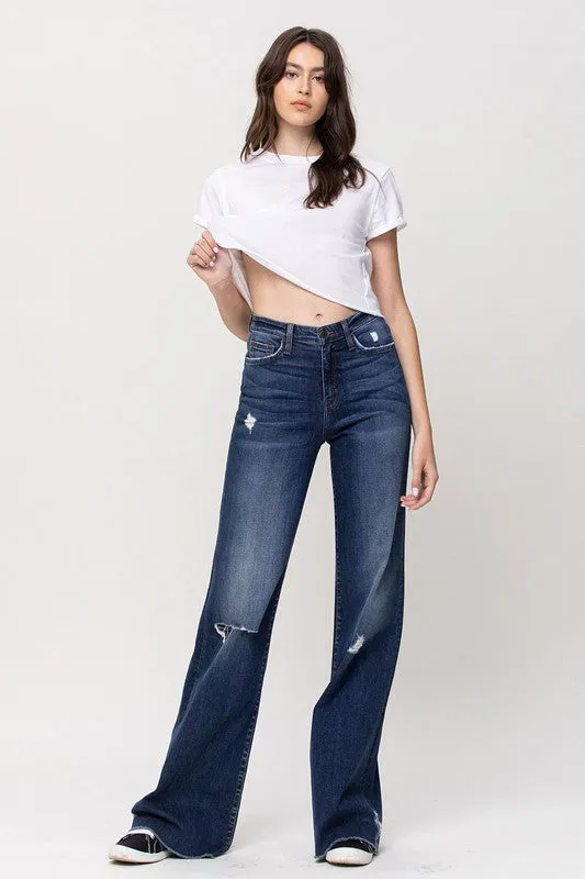 High Rise Distressed Wide Leg Jeans, Flying Monkey