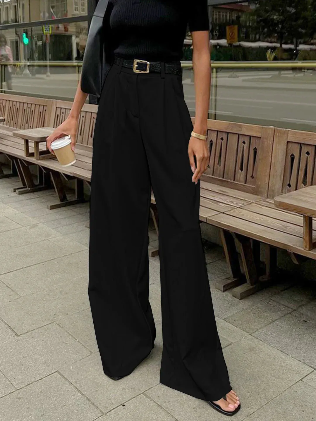 High Waist Drape Casual Pants