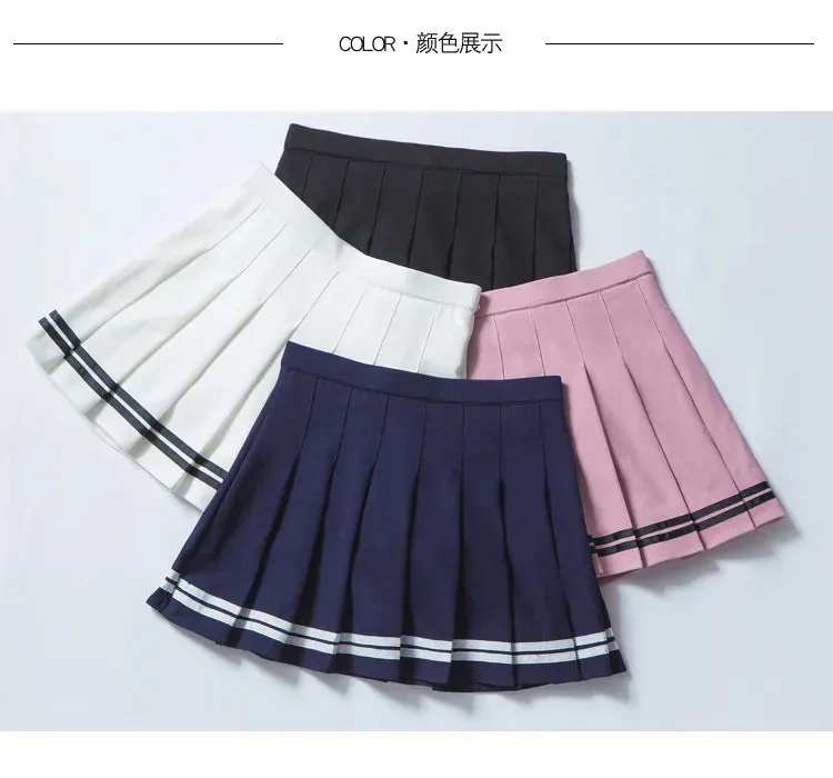 High Waist Pleated Kawaii Harajuku Skirt | Lolita A-Line Sailor Skirt for Women & Girls | Preppy School Uniform