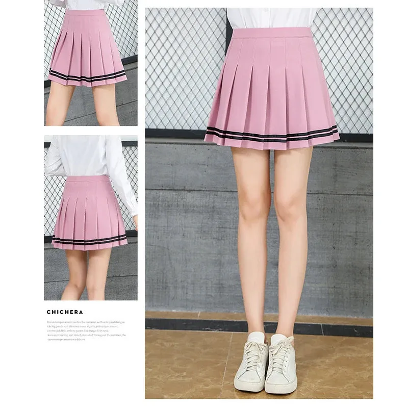 High Waist Pleated Kawaii Harajuku Skirt | Lolita A-Line Sailor Skirt for Women & Girls | Preppy School Uniform