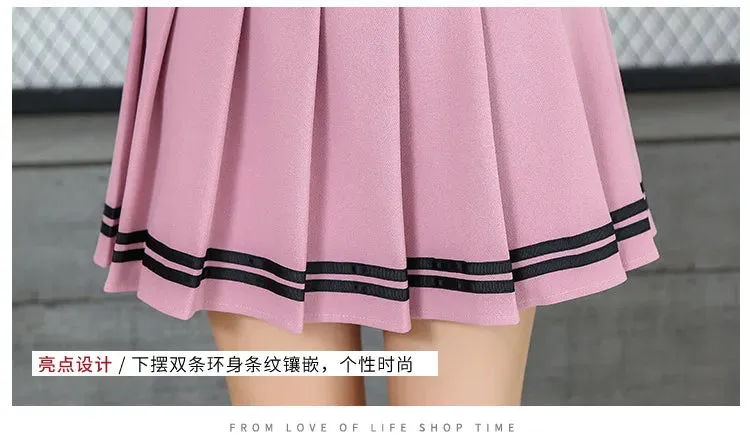 High Waist Pleated Kawaii Harajuku Skirt | Lolita A-Line Sailor Skirt for Women & Girls | Preppy School Uniform