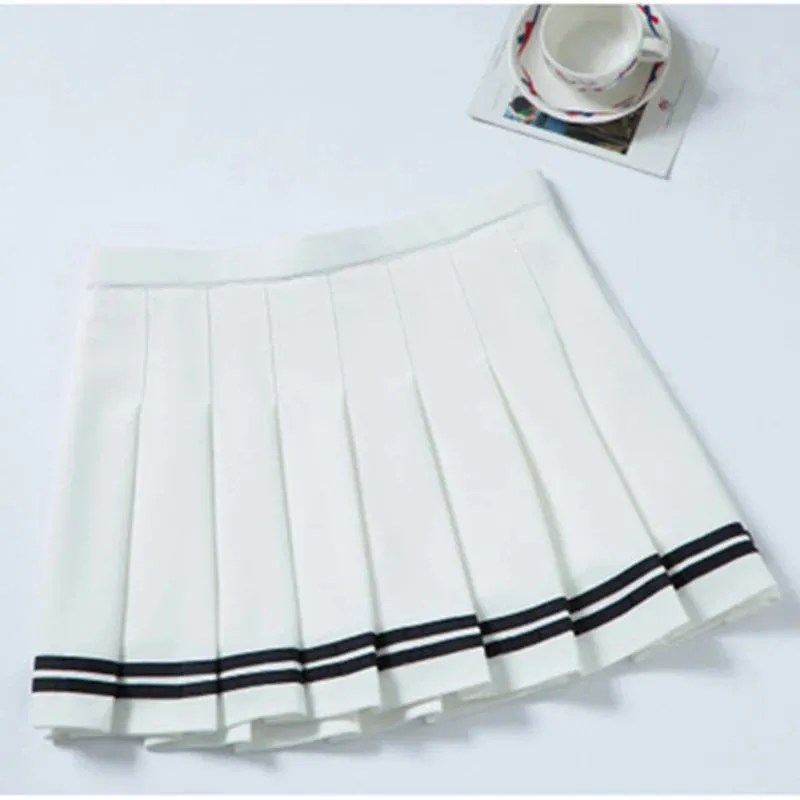 High Waist Pleated Kawaii Harajuku Skirt | Lolita A-Line Sailor Skirt for Women & Girls | Preppy School Uniform