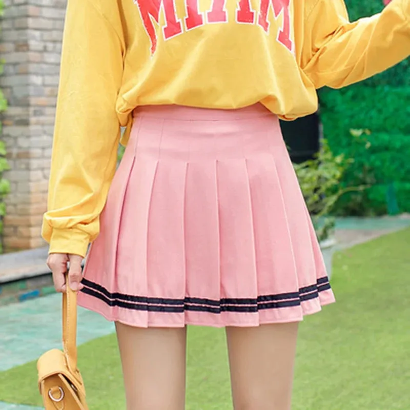 High Waist Pleated Kawaii Harajuku Skirt | Lolita A-Line Sailor Skirt for Women & Girls | Preppy School Uniform