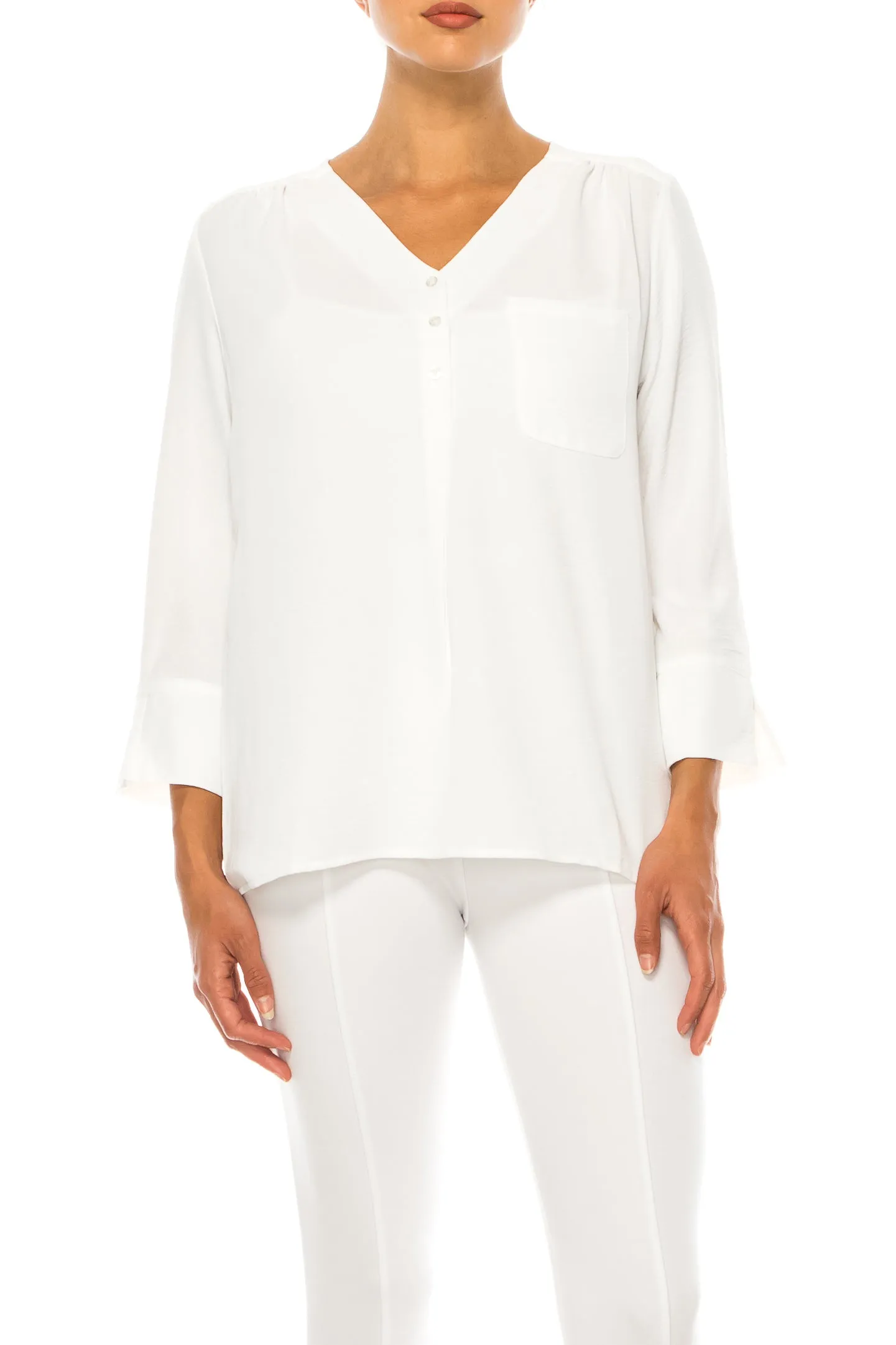 Hope & Harlow 3/4 Sleeve Split V-Neck Top