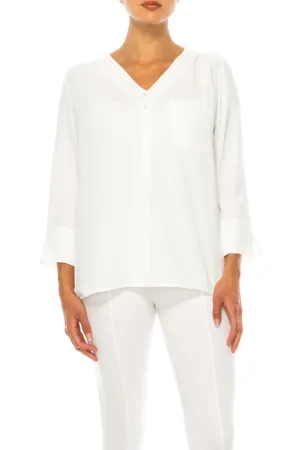 Hope & Harlow 3/4 Sleeve Split V-Neck Top