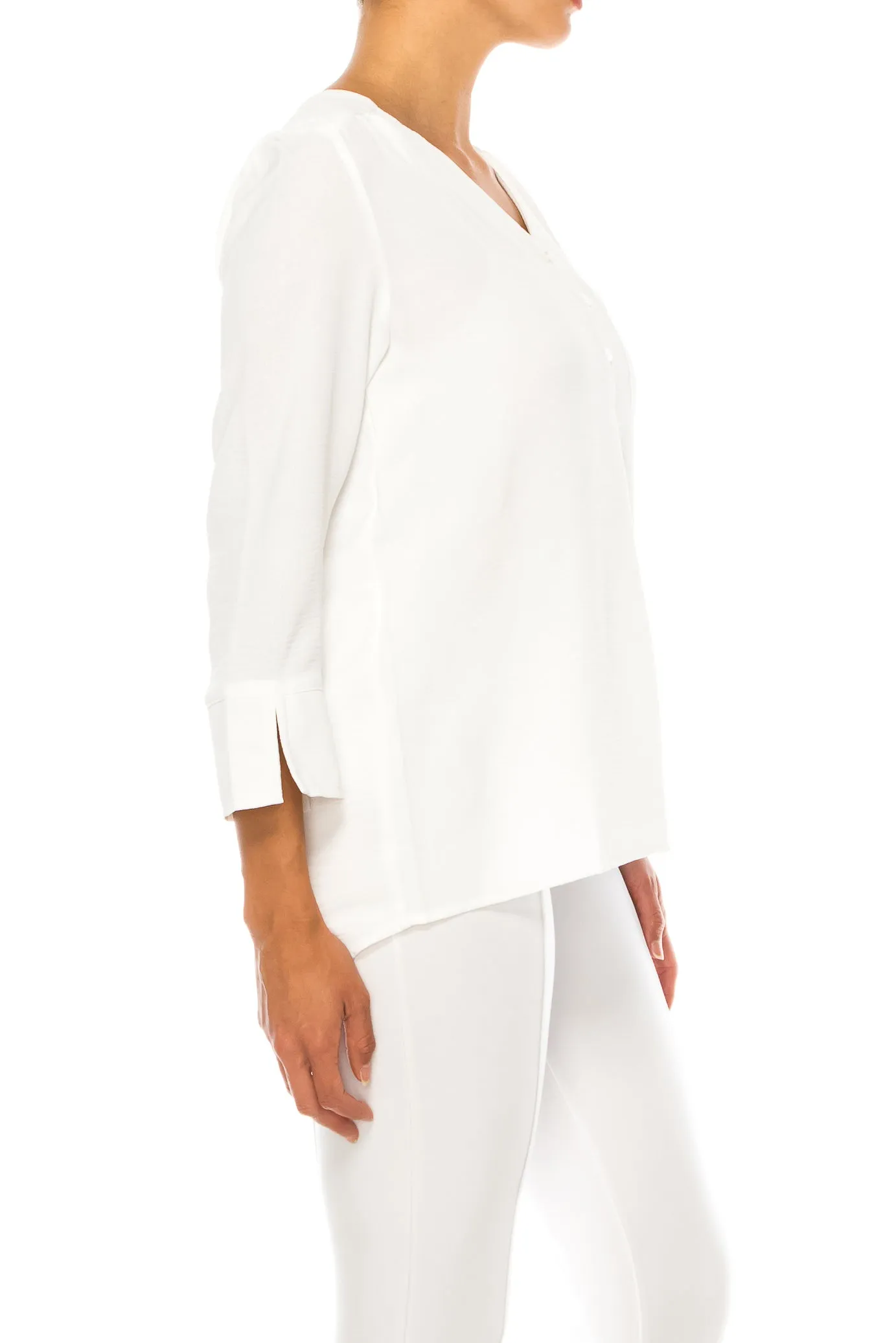 Hope & Harlow 3/4 Sleeve Split V-Neck Top