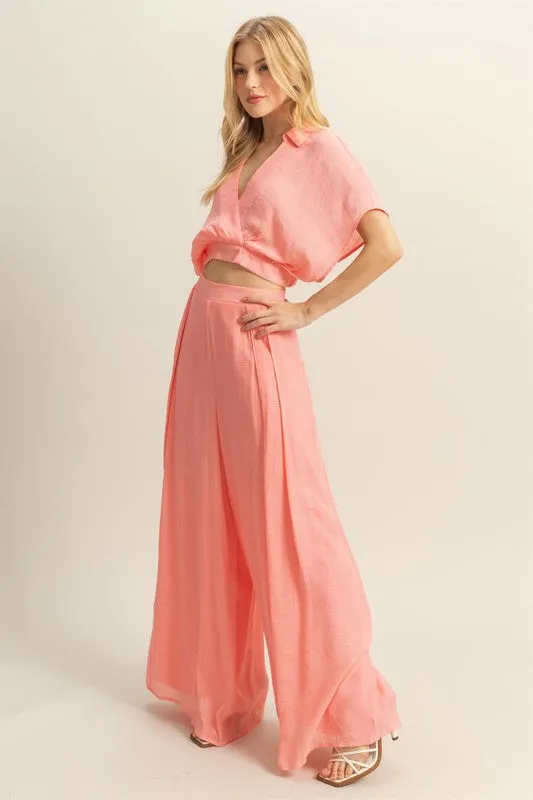 HYFVE Kimono Sleeve Crop Top and Wide Leg Pants Set