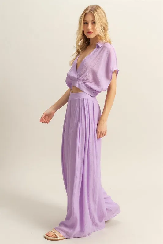 HYFVE Kimono Sleeve Crop Top and Wide Leg Pants Set