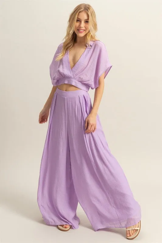 HYFVE Kimono Sleeve Crop Top and Wide Leg Pants Set